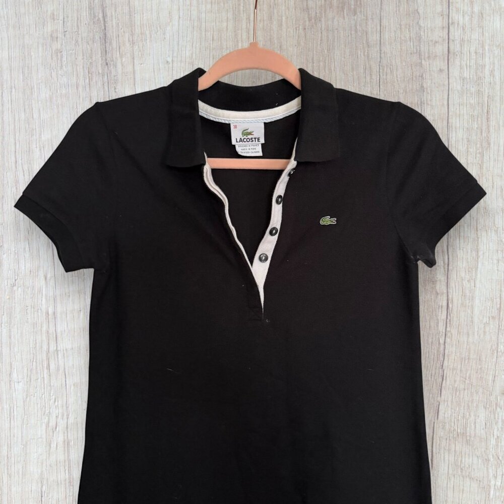 Lacoste Black Polo Dress Small 38 Preppy Tennis Quiet Luxury Chic Classic Sporty - Picture 3 of 7